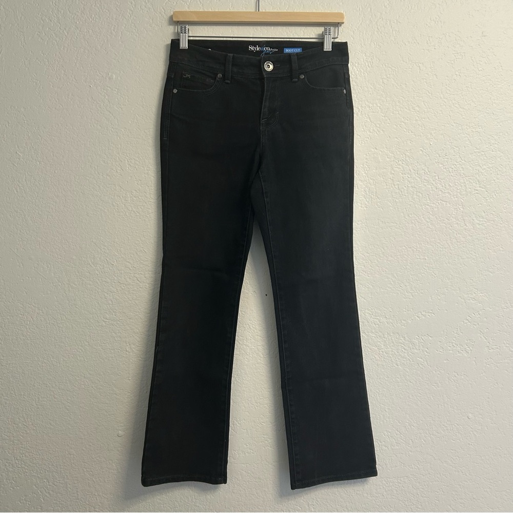 Style & Co Petite Bootcut Jeans Size 4P Black Stretch Denim Chain Stitch Pocket